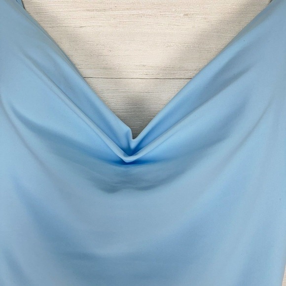 La Femme Long Formal Evening Gown Size 8 Drape Neck Jersey Cloud Blue #30626 - Picture 5 of 15